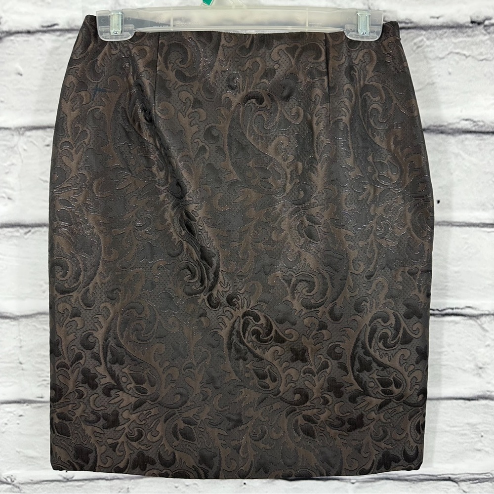 W WORTH Skirt Brown Mink Metalic Shimmer Pencil USA Skirt Size 2 wedding… - Picture 8 of 11